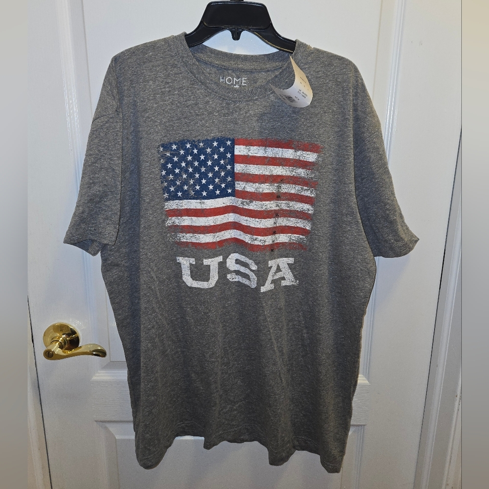 Home of The Brave USA Flag Graphic Gray T-Shirt Size 2XL